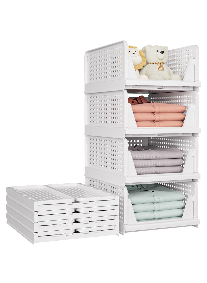 Bukela 5 Pack Stackable Closet Storage Basket, Multifunctional & Foldable Closet Organizer for Bathroom Kitchen Laundry Room Wardrobe Storage, Space-Saving Clothes Storage Drawer Organizer, White - Image 1