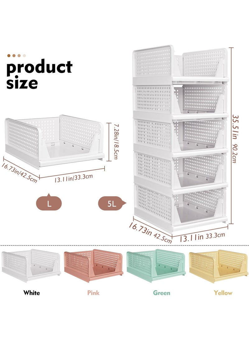 Bukela 5 Pack Stackable Closet Storage Basket, Multifunctional & Foldable Closet Organizer for Bathroom Kitchen Laundry Room Wardrobe Storage, Space-Saving Clothes Storage Drawer Organizer, White - Image 2