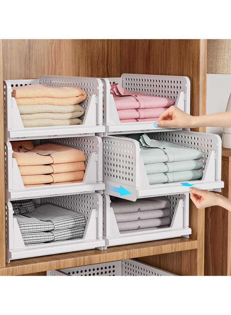 Bukela 5 Pack Stackable Closet Storage Basket, Multifunctional & Foldable Closet Organizer for Bathroom Kitchen Laundry Room Wardrobe Storage, Space-Saving Clothes Storage Drawer Organizer, White - Image 3