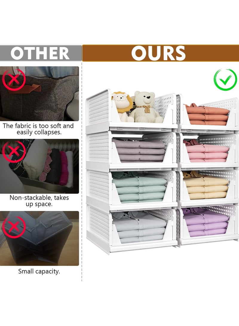 Bukela 5 Pack Stackable Closet Storage Basket, Multifunctional & Foldable Closet Organizer for Bathroom Kitchen Laundry Room Wardrobe Storage, Space-Saving Clothes Storage Drawer Organizer, White - Image 4