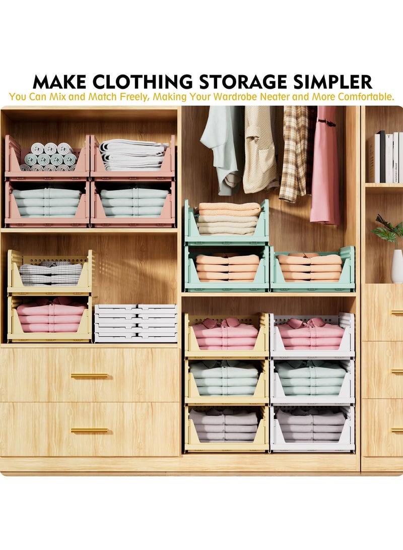 Bukela 5 Pack Stackable Closet Storage Basket, Multifunctional & Foldable Closet Organizer for Bathroom Kitchen Laundry Room Wardrobe Storage, Space-Saving Clothes Storage Drawer Organizer, White - Image 5