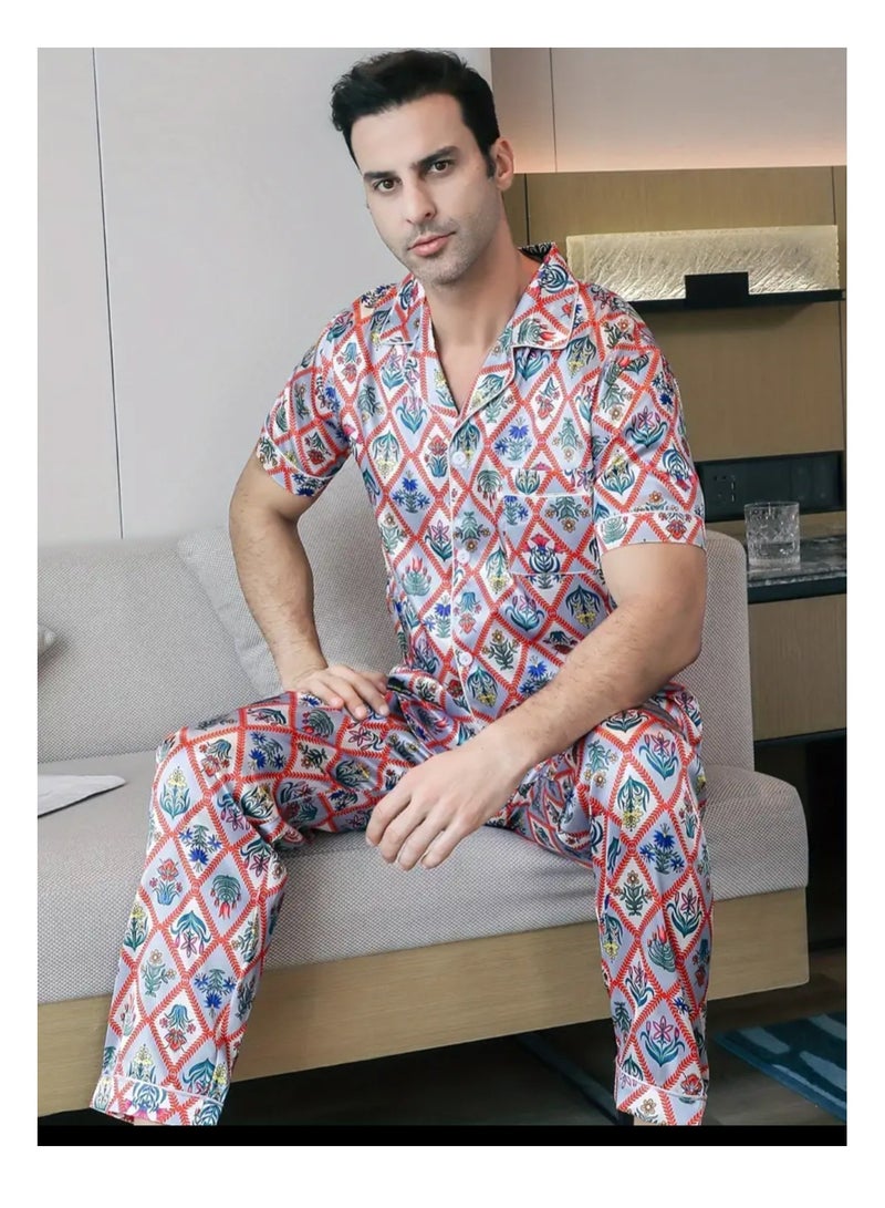 2 Pieces Mens Pajama Set Short Sleeve Sleepwear For Men  - Image 1