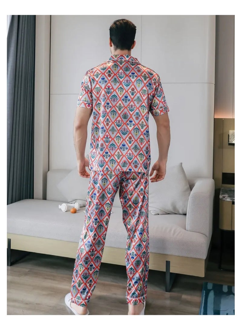 2 Pieces Mens Pajama Set Short Sleeve Sleepwear For Men  - Image 3