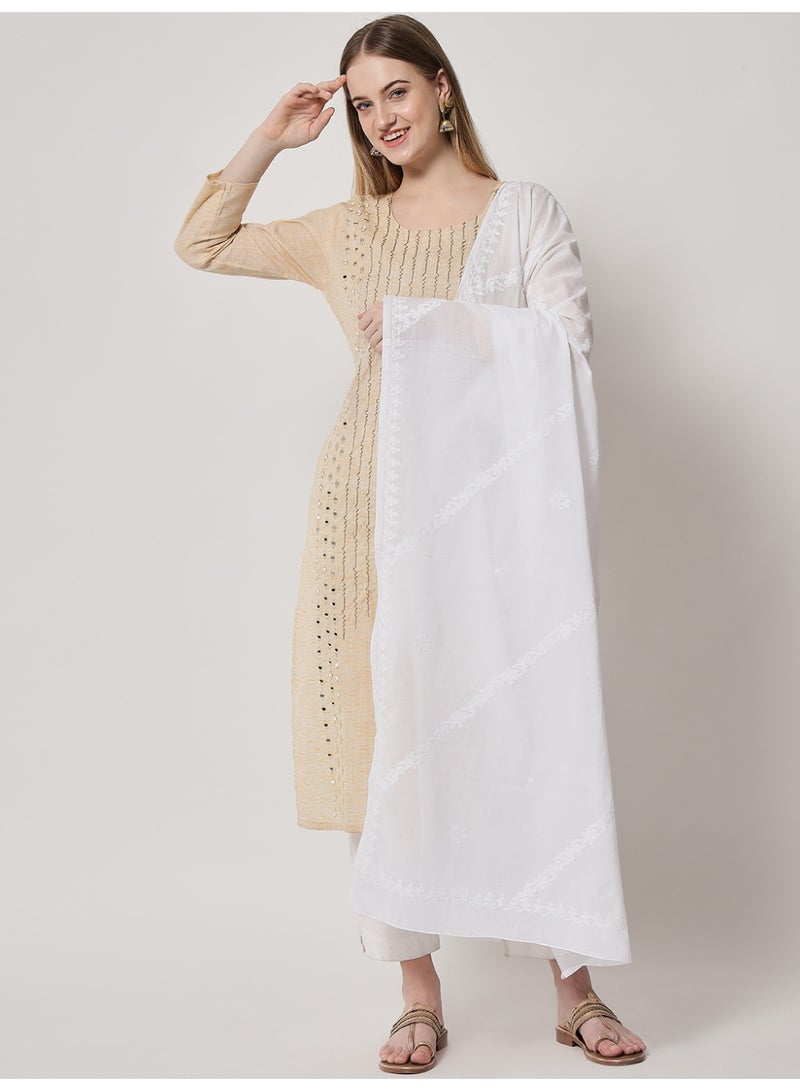 Alaya Hand Embroidered Chikankari Cotton  Dupatta-AL3576 - Image 3