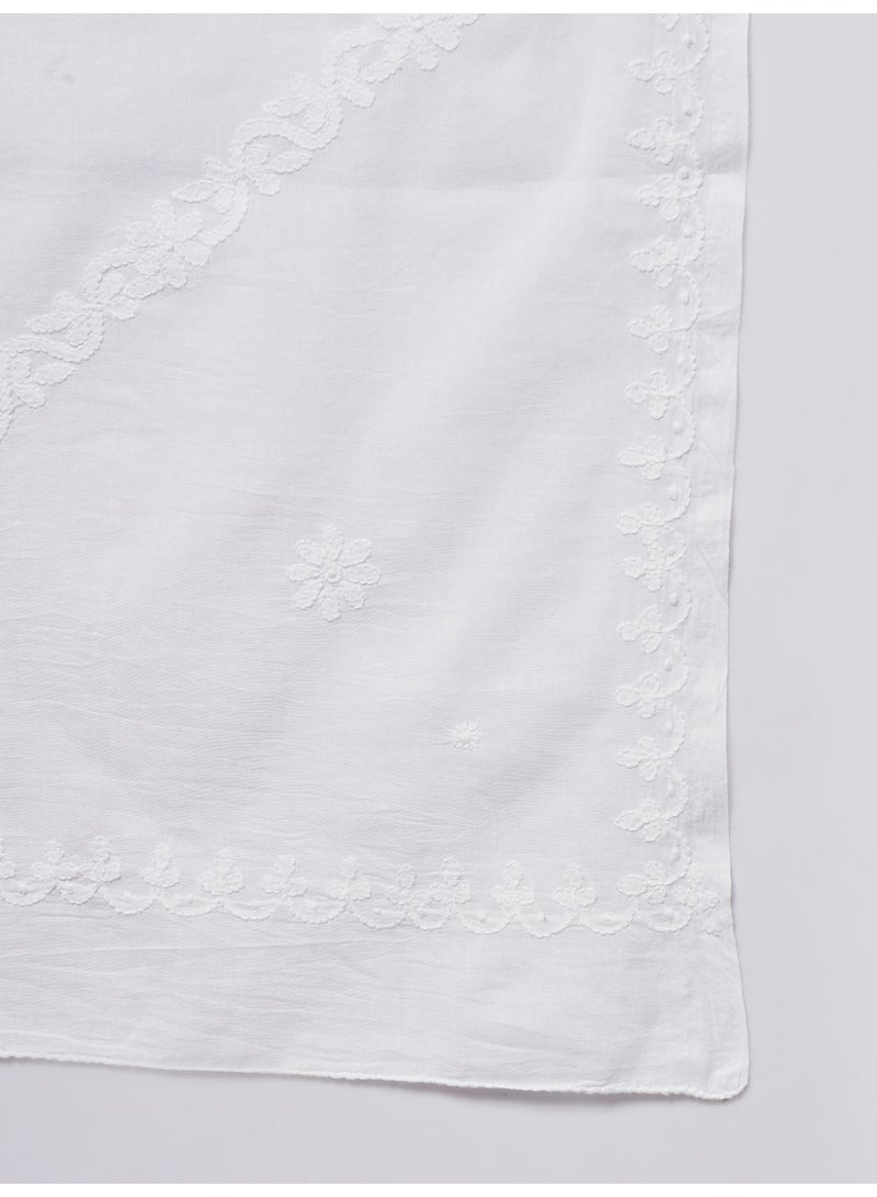 Alaya Hand Embroidered Chikankari Cotton  Dupatta-AL3576 - Image 5