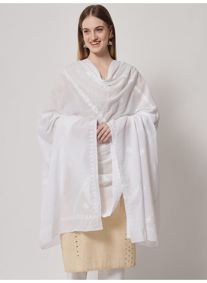 Alaya Hand Embroidered Chikankari Cotton  Dupatta-AL3576 - Image 4