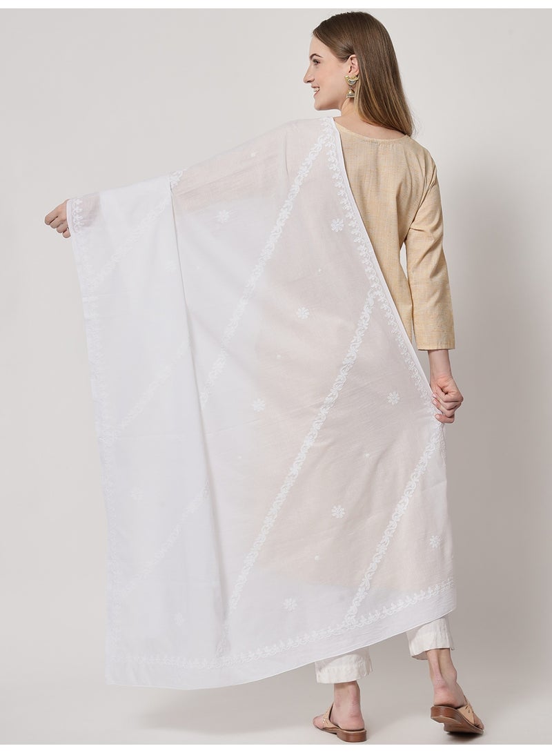 Alaya Hand Embroidered Chikankari Cotton  Dupatta-AL3576 - Image 2