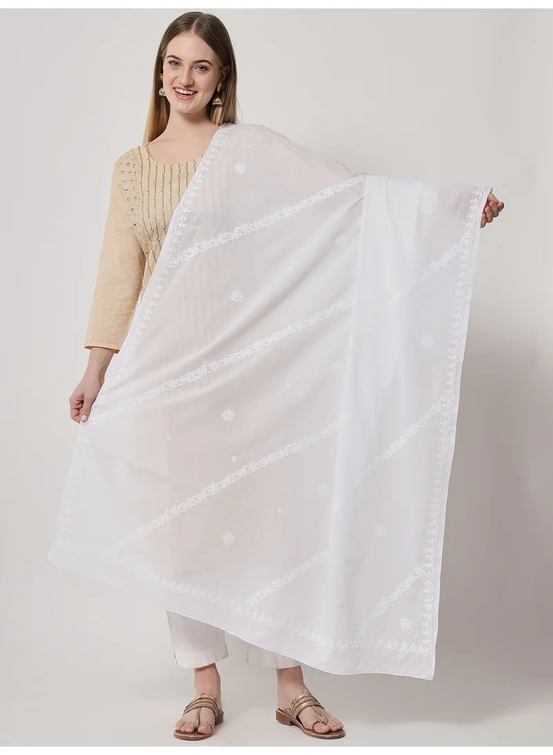 Alaya Hand Embroidered Chikankari Cotton  Dupatta-AL3576