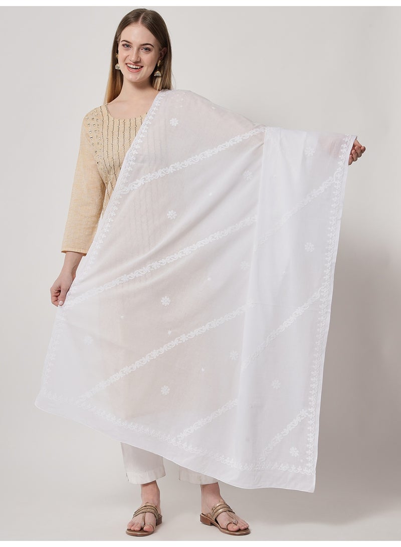 Alaya Hand Embroidered Chikankari Cotton  Dupatta-AL3576 - Image 1