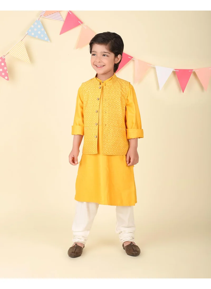 فاب انديا Yellow Viscose Blend Hand Block Printed 2Pc Kurta Set