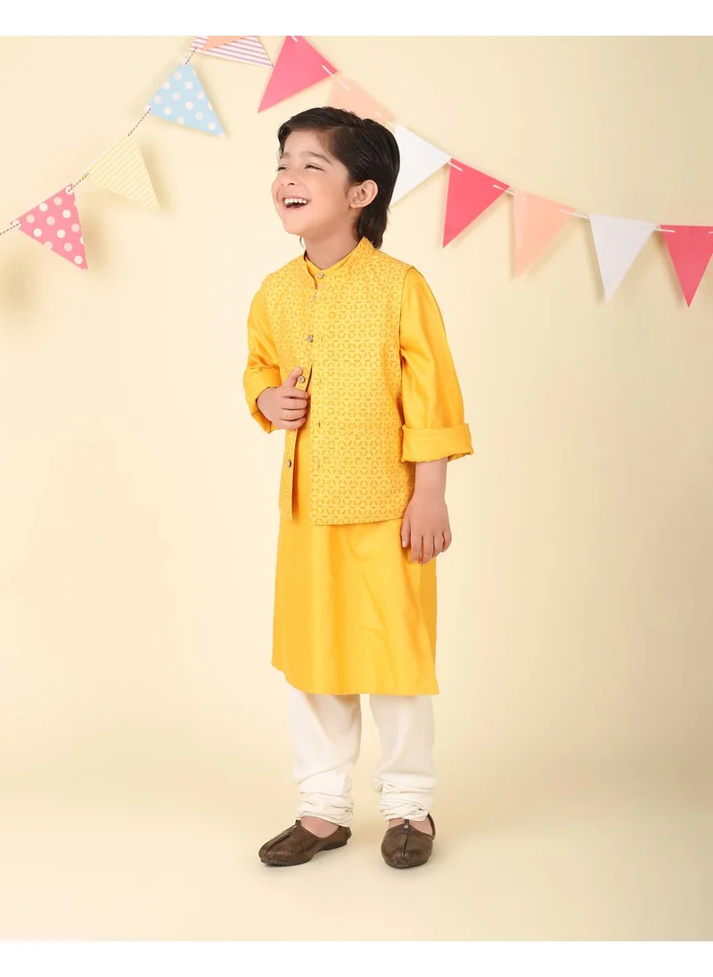 فاب انديا Yellow Viscose Blend Hand Block Printed 2Pc Kurta Set