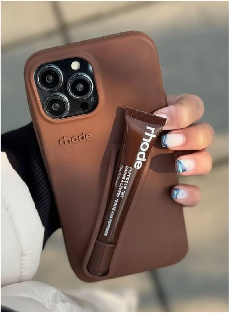 رود جراب سيليكون لهاتف iPhone 11 / XR مع حامل شفاه للهاتف المحمول، جراب لاصق لملمع الشفاه للهاتف، جراب لاصق لحامل الشفاه، حامل خلفي لاصق لهواتف iPhone (بني) - Image 2