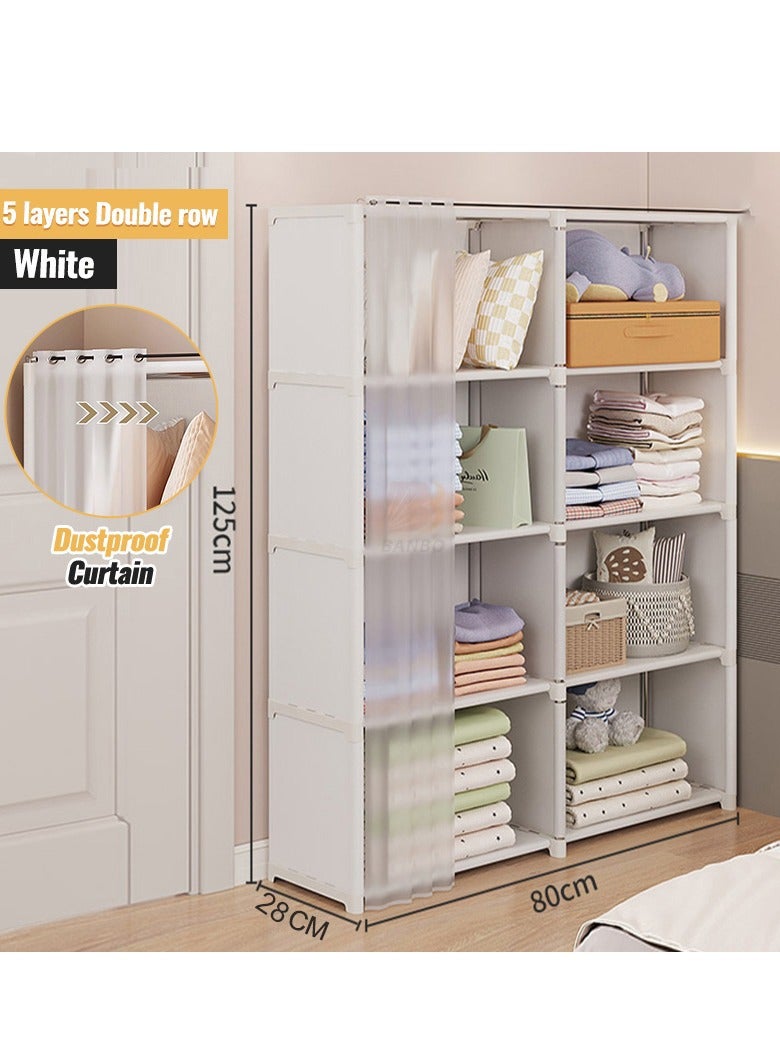 XiuWoo 5 Layers Double Row Dustproof Wardrobe For Clothes Side Cabinets Household Bedroom Storage With Door Cover Simple Assembly Storage Cabinet Hanging Wardrobe Rental Room Wardrobe  - Image 5