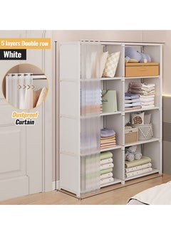 XiuWoo 5 Layers Double Row Dustproof Wardrobe For Clothes Side Cabinets Household Bedroom Storage With Door Cover Simple Assembly Storage Cabinet Hanging Wardrobe Rental Room Wardrobe  - Image 1