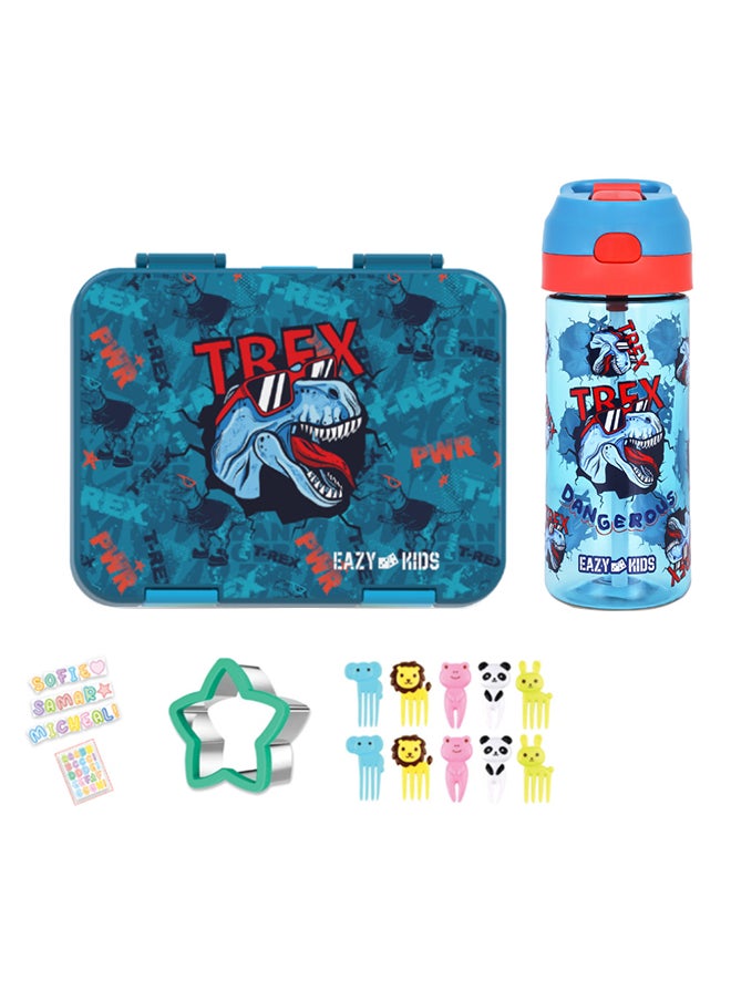 Eazy Kids Eazy Kids 6 & 4 Convertible Bento Lunch Box with Tritan 420ml Water Bottle and Sandwich Cutter Set - TREX Blue  - Image 1