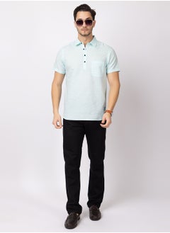 OCTAVE Octave Men's Linen-Cotton Knited T-Shirt,Sky Blue  - Image 1