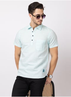 OCTAVE Octave Men's Linen-Cotton Knited T-Shirt,Sky Blue  - Image 2