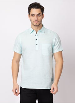 OCTAVE Octave Men's Linen-Cotton Knited T-Shirt,Sky Blue  - Image 3