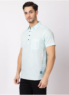 OCTAVE Octave Men's Linen-Cotton Knited T-Shirt,Sky Blue  - Image 4