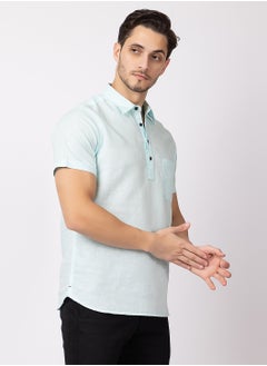 OCTAVE Octave Men's Linen-Cotton Knited T-Shirt,Sky Blue  - Image 5