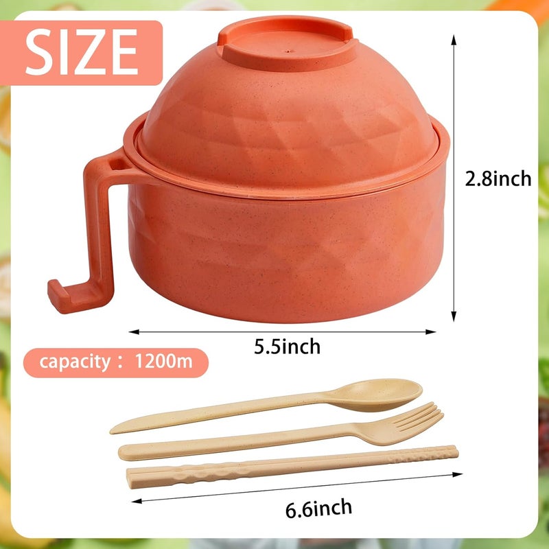 Romooa 4 Sets Microwave Ramen Cooker Set 33 oz Quick Ramen Bowl Set Microwave Noodle Cooker with Handle Noodle Bowl with Spoon Chopsticks Fork College Dorm RoomMulticolor - Image 3
