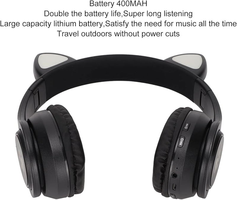 Black Glowing Cat Ears Headphone with Dynamic Bass and Comfortable Design for Music Enthusiasts - Image 4
