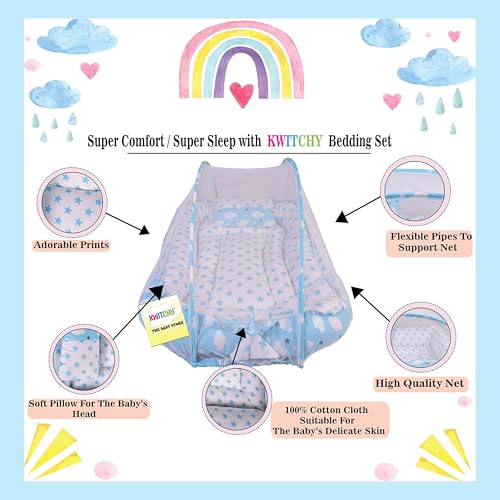 Kwitchy Baby Bedding Set New Born Baby Bed | Mattress | Luxury | Mosquito Net | Reversible | Cotton | Infant | Toddler | Boys & Girls (0-12 Months, Blue) - Image 5