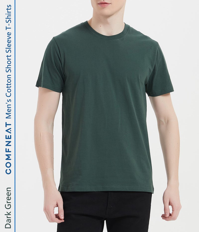 Comfneat Men's 3-Pack Lightweight T-Shirts Cotton Crew Neck Regular Fit Solid Tee (Grey+Dark Green+Green 3-Pack, M) - Image 3