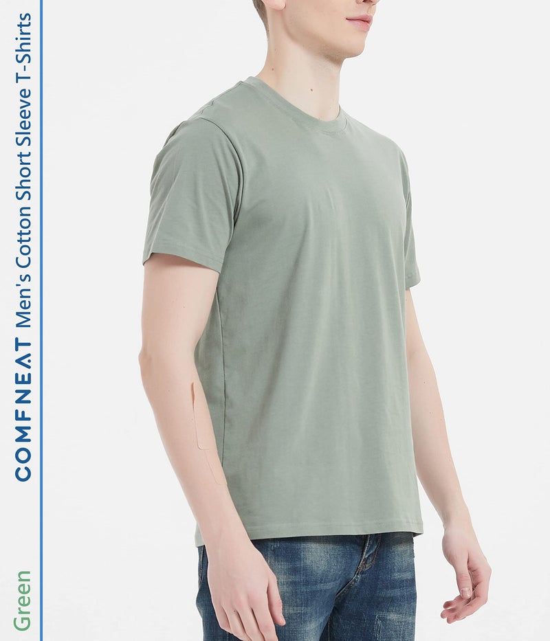 Comfneat Men's 3-Pack Lightweight T-Shirts Cotton Crew Neck Regular Fit Solid Tee (Grey+Dark Green+Green 3-Pack, M) - Image 4