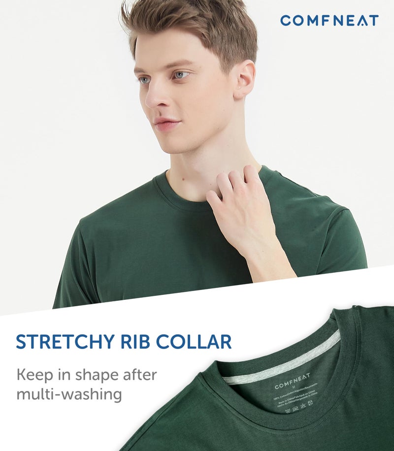 Comfneat Men's 3-Pack Lightweight T-Shirts Cotton Crew Neck Regular Fit Solid Tee (Grey+Dark Green+Green 3-Pack, M) - Image 5