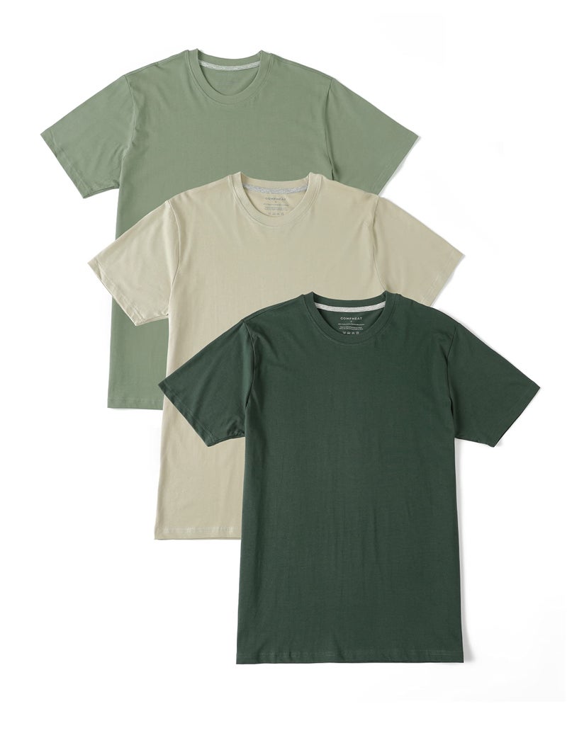Comfneat Men's 3-Pack Lightweight T-Shirts Cotton Crew Neck Regular Fit Solid Tee (Grey+Dark Green+Green 3-Pack, M) - Image 1