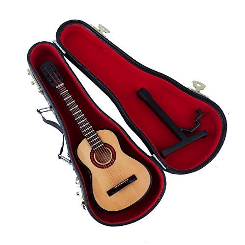 Dselvgvu Wooden Miniature Guitar with Stand and Case Mini Musical Instrument Guitar Replica Collectible Figurines Dollhouse Accessories Model Home Decoration Display Ornament (5.91"x2.17"x0.74") - Image 3
