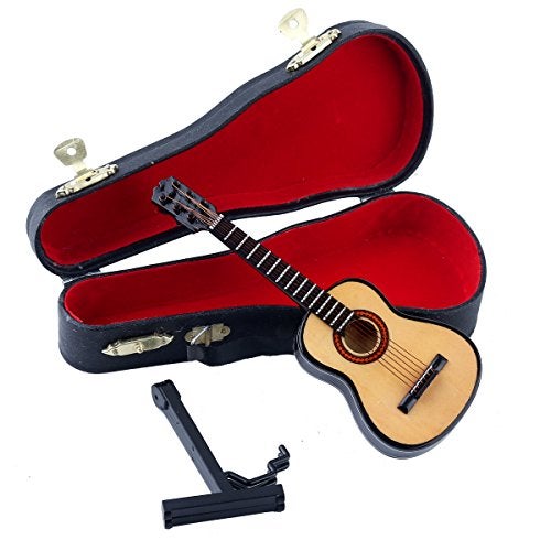 Dselvgvu Wooden Miniature Guitar with Stand and Case Mini Musical Instrument Guitar Replica Collectible Figurines Dollhouse Accessories Model Home Decoration Display Ornament (5.91"x2.17"x0.74") - Image 5