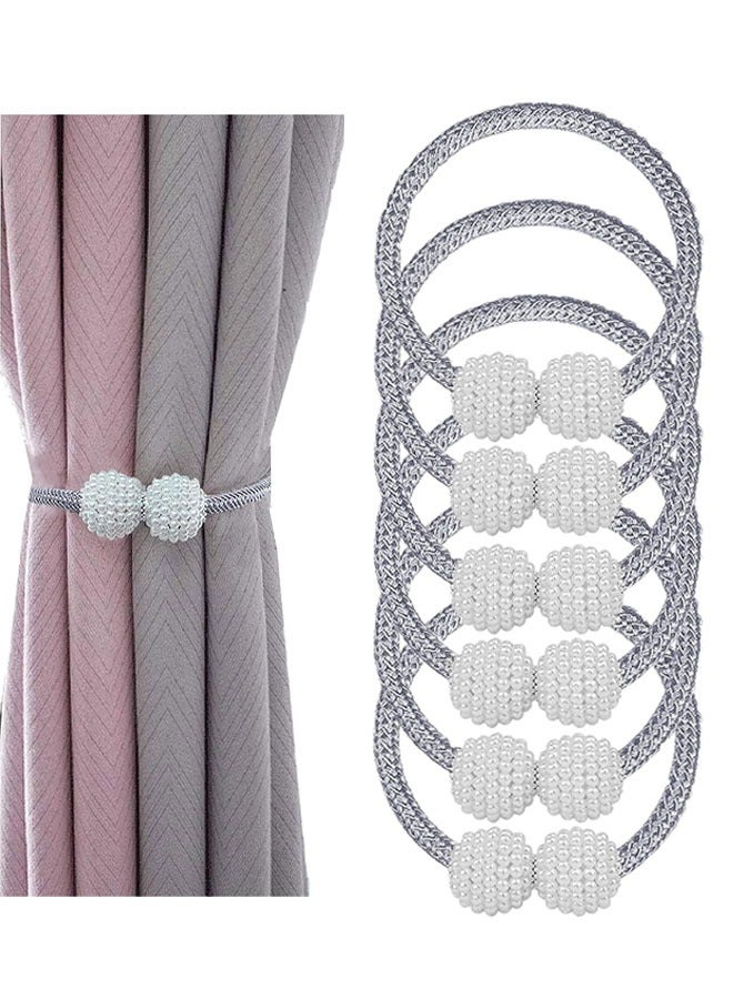 Magnetic Curtain Tiebacks, 6 Pcs Curtain Tie Backs, Convenient Magnetic Curtain Tiebacks, Modern Pearl Curtain Drapes Clips Rope Holdbacks, for Home & Office Window Drapery - Image 1