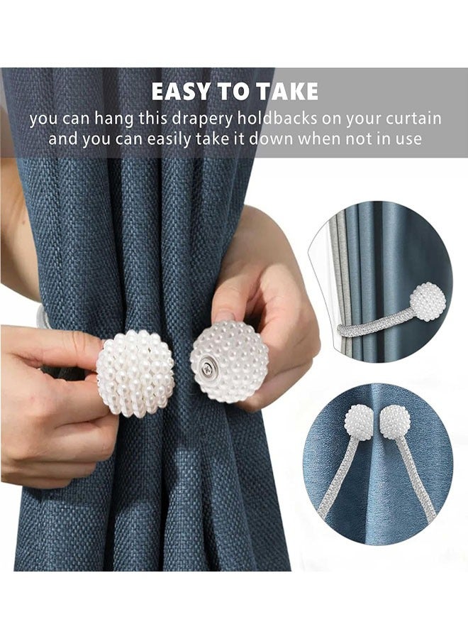Magnetic Curtain Tiebacks, 6 Pcs Curtain Tie Backs, Convenient Magnetic Curtain Tiebacks, Modern Pearl Curtain Drapes Clips Rope Holdbacks, for Home & Office Window Drapery - Image 3