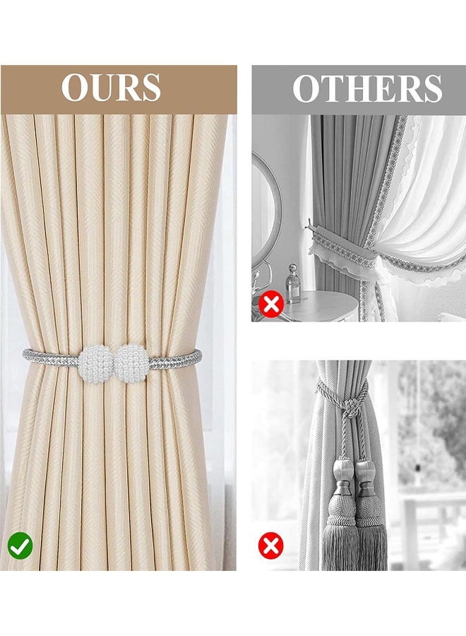 Magnetic Curtain Tiebacks, 6 Pcs Curtain Tie Backs, Convenient Magnetic Curtain Tiebacks, Modern Pearl Curtain Drapes Clips Rope Holdbacks, for Home & Office Window Drapery - Image 4