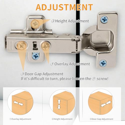 Luokim 2 Pack 1 Pair Full Overlay Soft Close Cabinet Hinges European Kitchen Frameless Adjustable 35mm Cup Hidden Cabinet Hinges Two-Hole Square Mounting Plate Nickel Plated Finish - Image 5