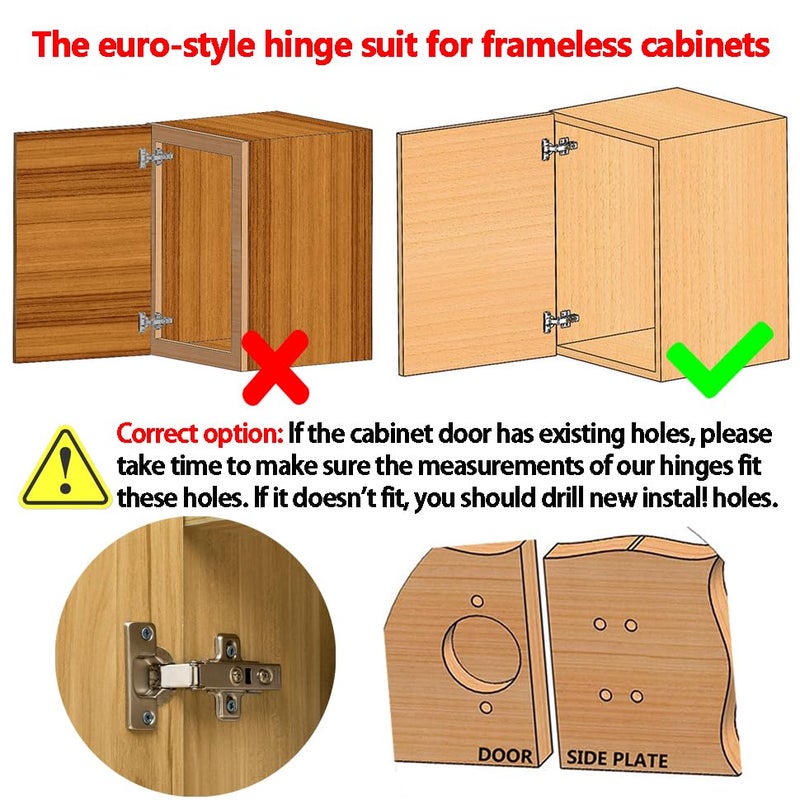 Luokim 2 Pack 1 Pair Full Overlay Soft Close Cabinet Hinges European Kitchen Frameless Adjustable 35mm Cup Hidden Cabinet Hinges Two-Hole Square Mounting Plate Nickel Plated Finish - Image 3