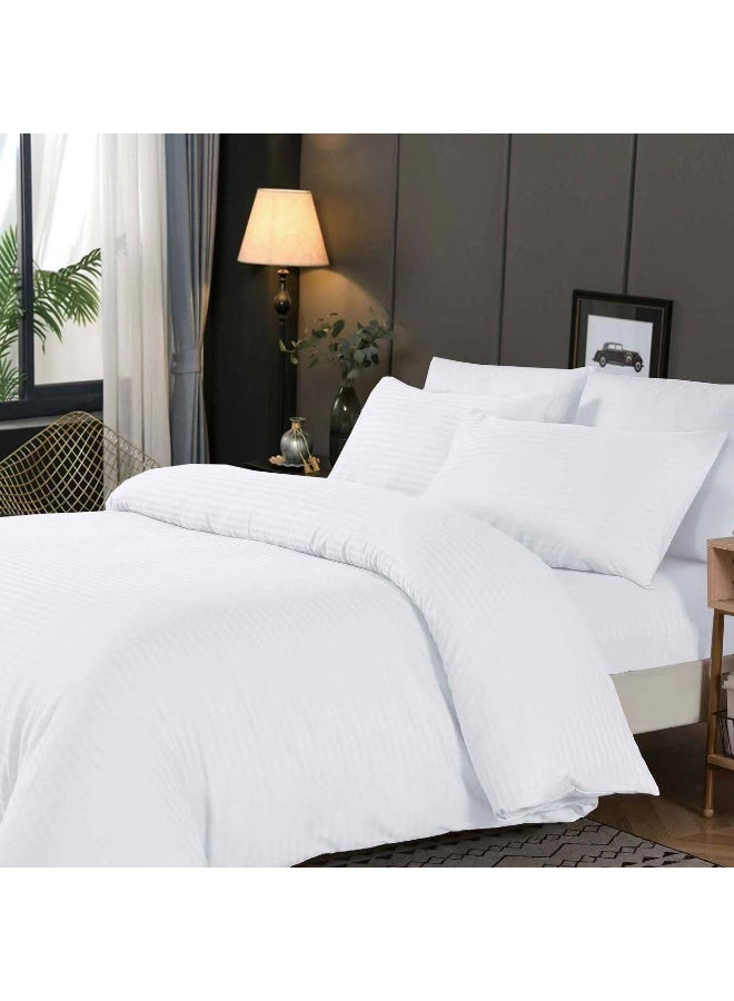 طقم مفروشات قطني مكون من 4 قطع - غطاء لحاف 160×210 سم، شرشف مطاطي 120×200+25 سم، و2 غطاء وسادة - مقاس فردي، ناعم ومسامي