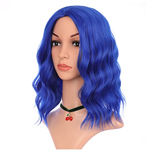 eNilecor Dark Blue Wig Short Colored Wigs Bob Wig for Women Natural Wavy Colorful 14 Inch Middle Part Synthetic Wig for Cosplay Party CostumeDark Blue - Image 1
