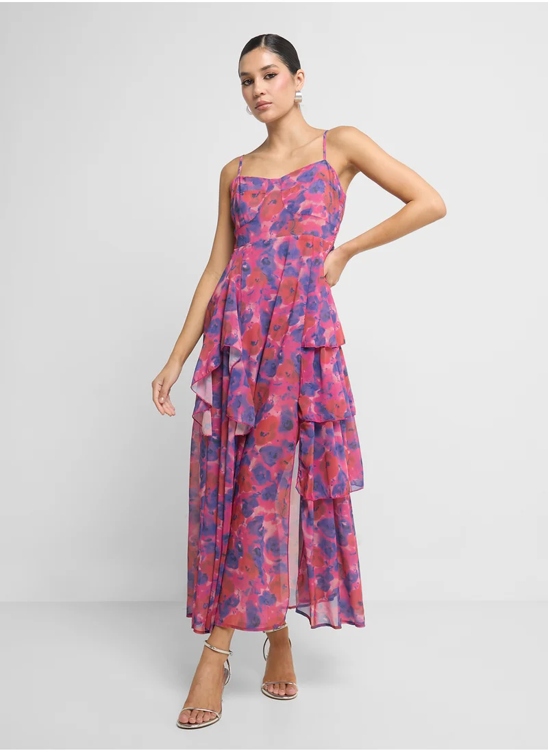 Ginger Strappy Floral Ruffle Detail Dress