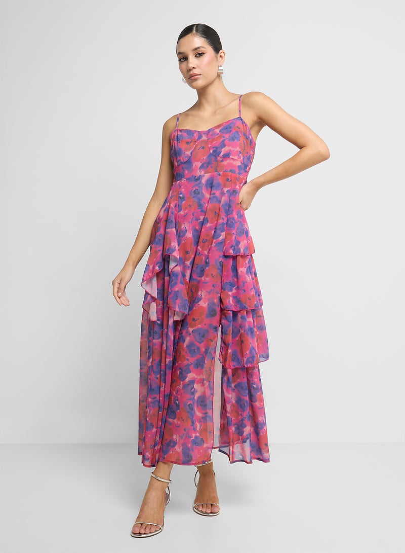 Ginger Strappy Floral Ruffle Detail Dress - Image 1