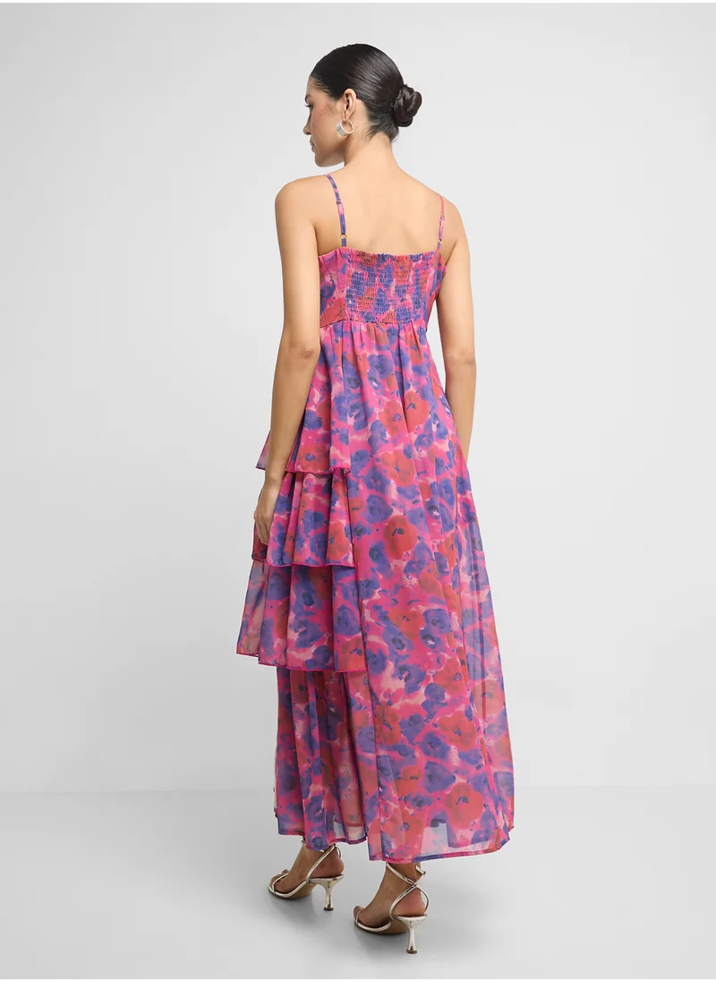 Ginger Strappy Floral Ruffle Detail Dress