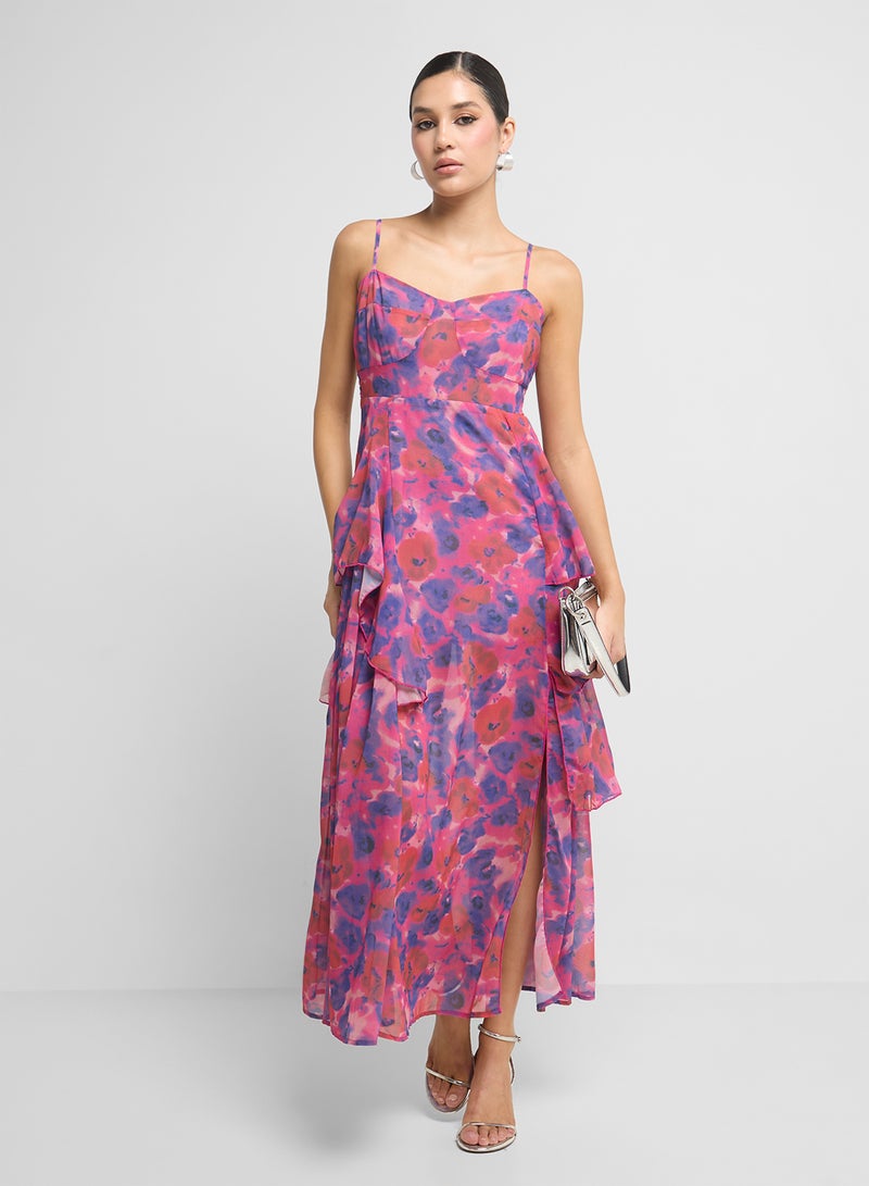 Ginger Strappy Floral Ruffle Detail Dress - Image 4