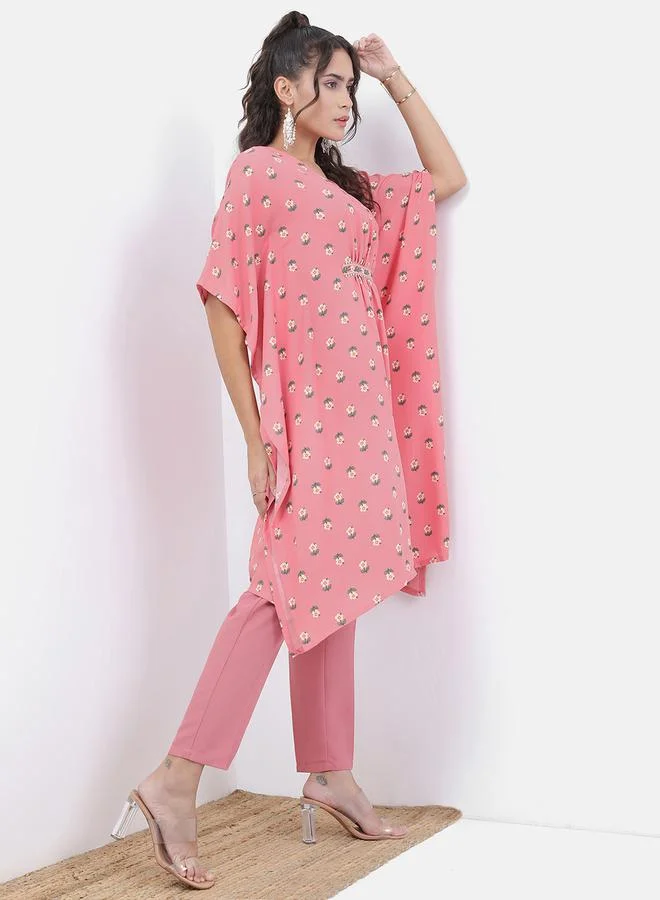 Vishudh Vishudh Pink Floral Printed Kaftan Set with Trousers
