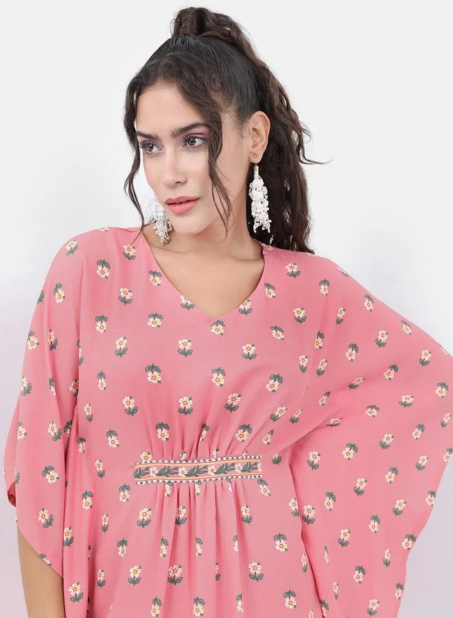 Vishudh Vishudh Pink Floral Printed Kaftan Set with Trousers