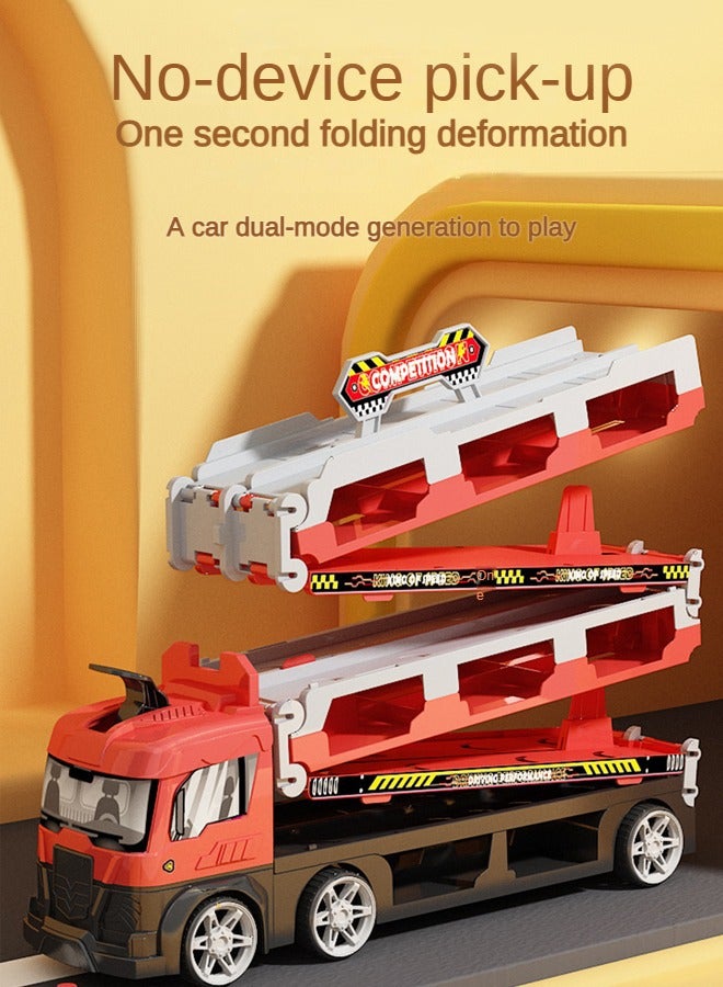 Haidue Race Car Track Toy Truck Toy with Slots & Foldable Race Tracks Transport Car Carrier Toy for Toddlers Cars Toy Set Container Truck Toy with 8 Alloy Cars Vehicles Toy Set for 3+ Kids Boys Girls - Image 4