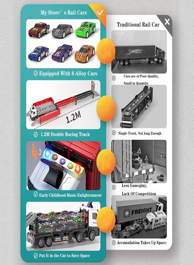 Haidue Race Car Track Toy Truck Toy with Slots & Foldable Race Tracks Transport Car Carrier Toy for Toddlers Cars Toy Set Container Truck Toy with 8 Alloy Cars Vehicles Toy Set for 3+ Kids Boys Girls - Image 5