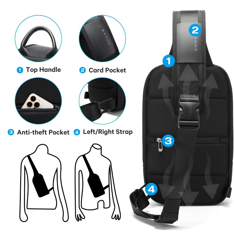 BANGE Sling Bag, Waterproof Shoulder bags with Pad Compartment, Crossbody Backpack for Men - Image 4