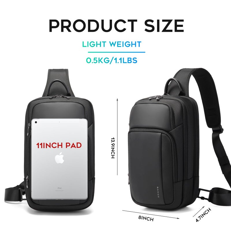 BANGE Sling Bag, Waterproof Shoulder bags with Pad Compartment, Crossbody Backpack for Men - Image 5